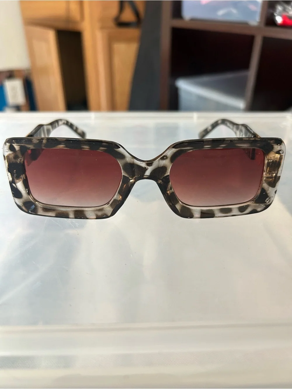 Leopard Print Rectangular Sunglasses